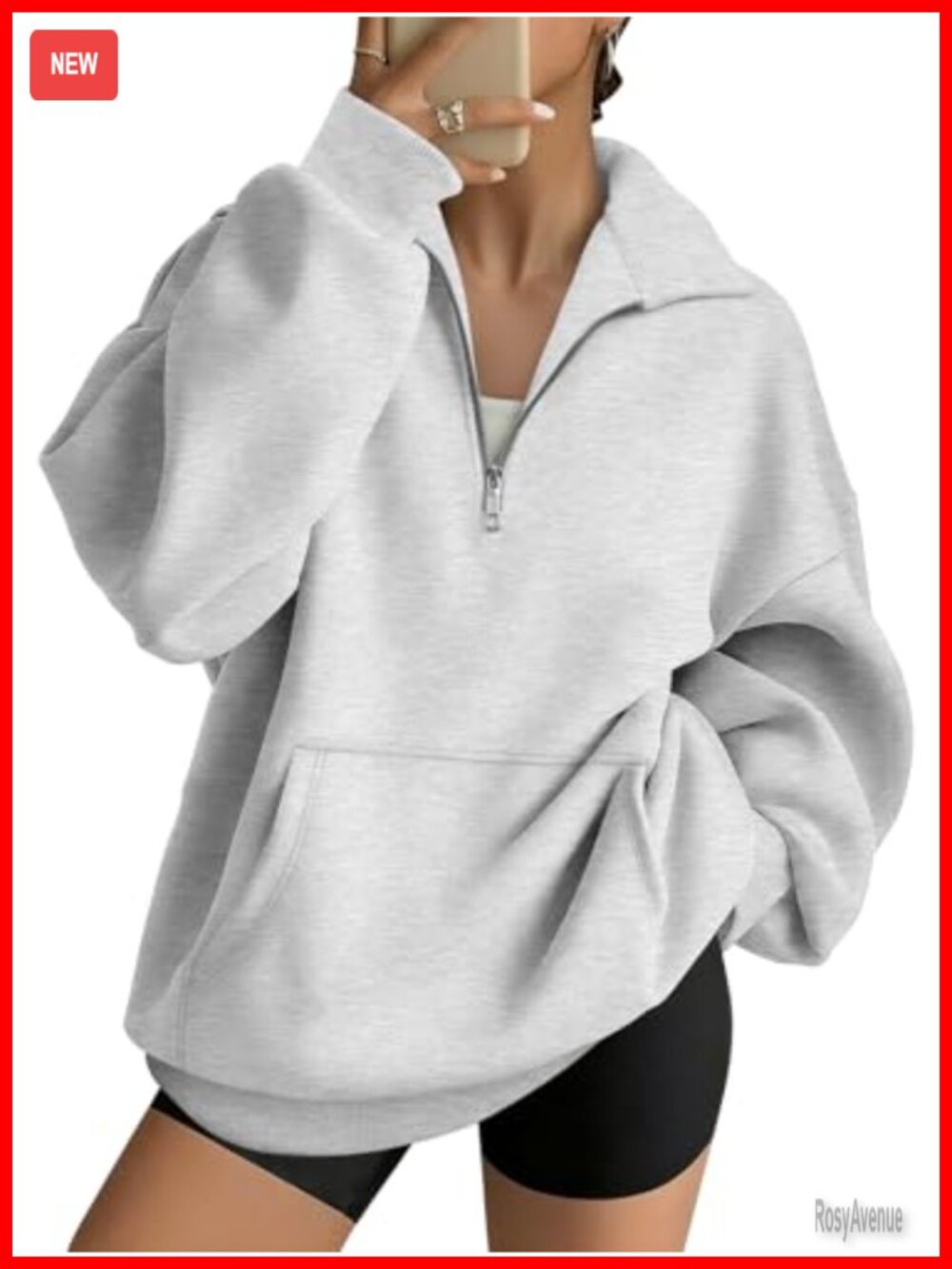 Quarter Zip Oversized Pullover Cotton Polyester Sweatshirt Women